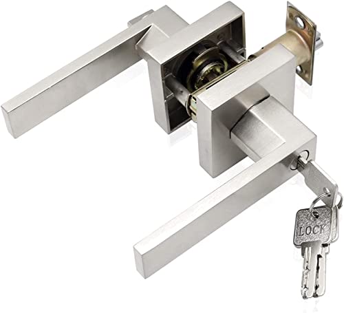 堅塁金物 ドアノブ 鍵付き 801ET 平方 銀 レバーハンドル 通路や廊下に適用 下向きの回転でドアを開け 軽量化のアルミ合金の主体 適用扉厚30-50mm ラッチは60mmあるいは70mmに調整可能