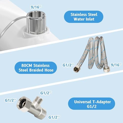 BYRISON Bidet Attachment for Toilet UK, Ultra-Slim Bidet with Dual Nozzle (Feminine/Posterior Wash),WC Toilet Seat Bidet with Brass Inlet and Metal Hose, Adjustable Water, Easy Installation