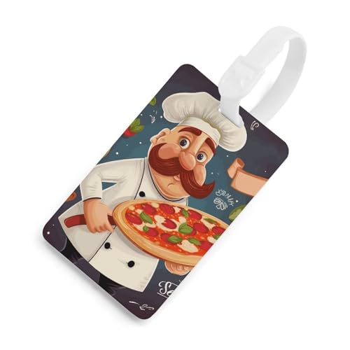 Étiquette d'identification Chef Pizza blanche pour valises et sacs