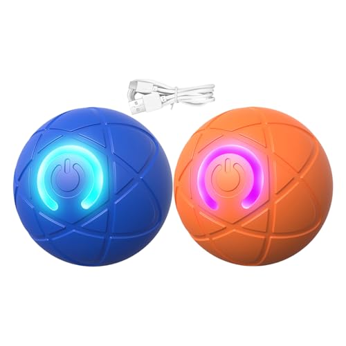 Qidures 2pcs Palla Interattiva per Cani, Giocattolo Automatico per Cani, Ricaricabile Tramite USB Palla Rotante Automatica Resistente, Pallina Interattiva per Cuccioli/Canis Piccoli/Medis