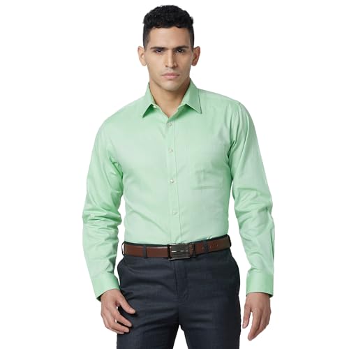 Image of Raymond Men Pure Cotton Slim Fit Structure Pattern Semi Cut Away Collar Formal Shirt