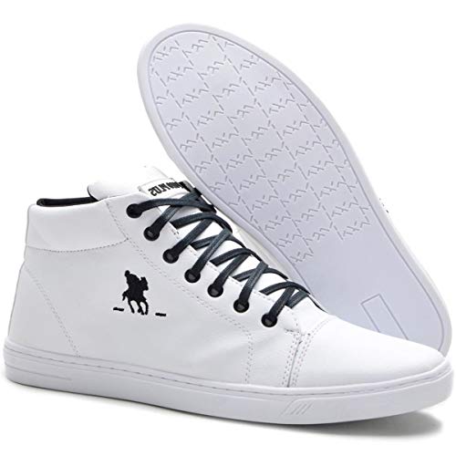 Tênis Estilo Botinha Casual Polo Cano Alto Masculino Confort + Carteira Cor:Branco;Tamanho:41