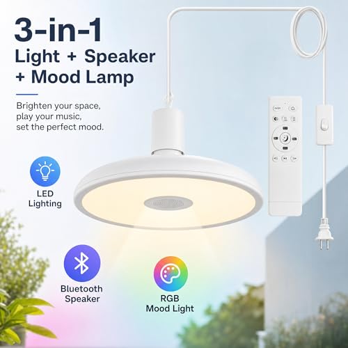 HOREVO Upgraded Outdoor Plug-in Pendant Light with Bluetooth Speaker by HOREVO - Used condition - Image 2