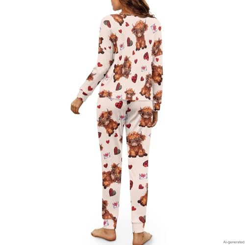 Image of Women's 2 Piece Printed Pajama Set Long Sleeve Sleepwear Set with Long Pants Casual Lounge Sets with Pocket