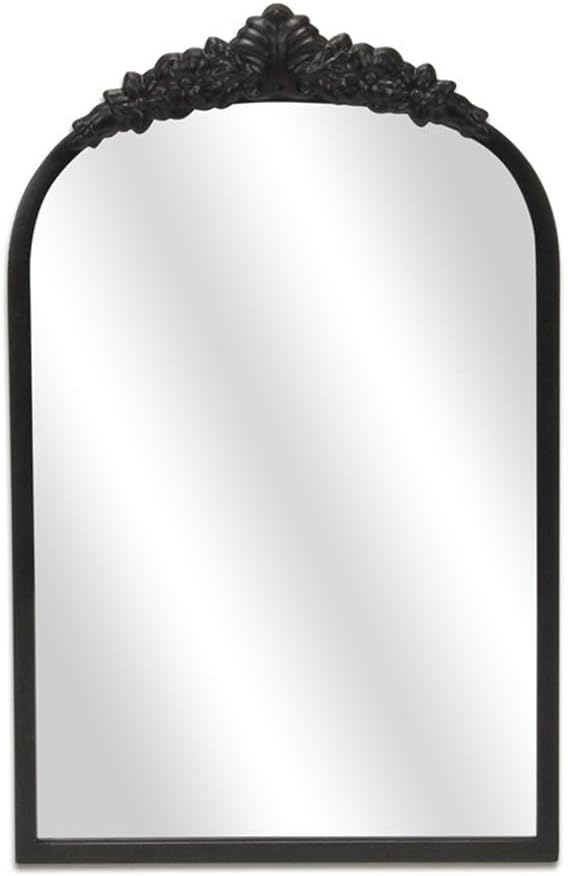 Pemberly Row Modern Victorian Accent Mirror, Black Metal Frame with Hanging Hook, 9.75 in, Wall Mounted, Handmade Framed Design for Bedroom or Living Room Decor