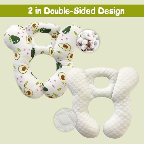 Image of Baby Travel Pillow, Infant Kid's Cushion Soft and Skin Friendly for Car Seat, Pushchair and Stroller (White Avocado)