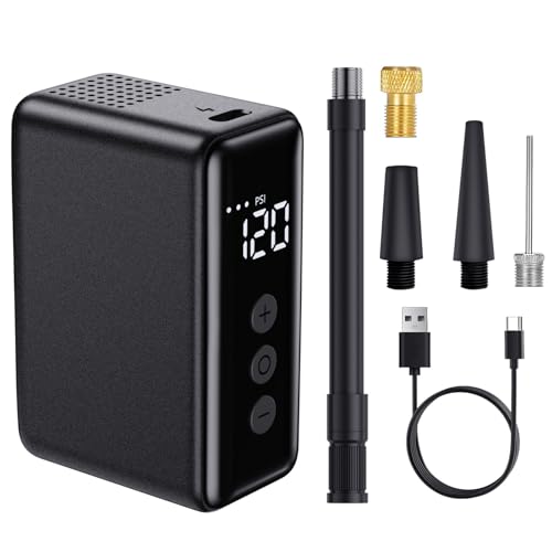 WARMTUYO Pompe à Air Électrique, Mini Pompe Vélo Électrique 120 PSI avec Manomètre, Arrêt Automatique, Compatible Valves Presta et Schrader, pour VTT, Vélo Urbain...