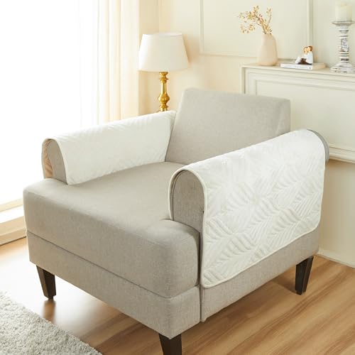 Image of Amazon Basics - Velvet Quilted Make Your Own Sofa Cover |70cm x 70cm| Microfiber Sofa Slipcover (Beige, Set of 2 Armrest)