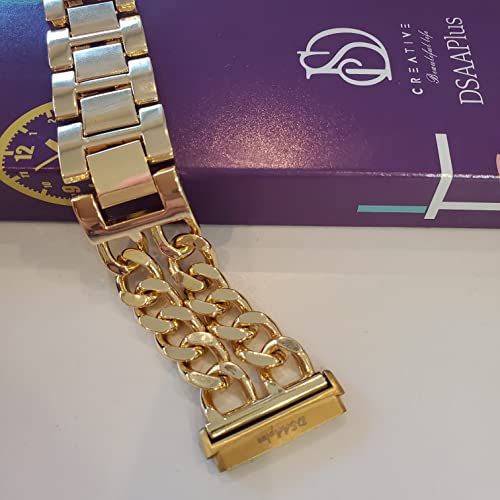 Dsaaplus Metal Band Compatible With Fitbit Versa 3/Sense, Versa 2, Versa, Versa Lite Edition, Stainless Steel Strap Replacement Wristband Bracelet Cowboy Chain Strap Wrist Xs/S,M/L Men Women (B Yellow Gold, M/L) #TOP1