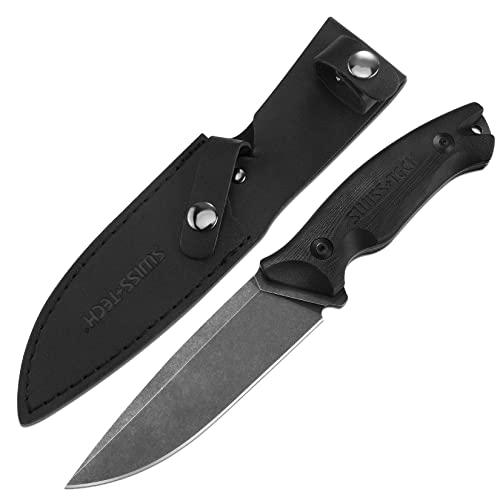 Swiss+Tech Full Tang Fixed Blade Knife with Sheath D2 Blade Survival Knife for Camping, Bushcraft, Outdoor Survival, with G10 Handle, Stonewashed Finish, 10-1/4 Inch Swiss+Tech Full Tang Fixed Blade Knife with Sheath D2 Blade Survival Knife for Camping, Bushcraft, Outdoor Survival, with G10 Handle, Stonewashed Finish, 10-1/4 Inch