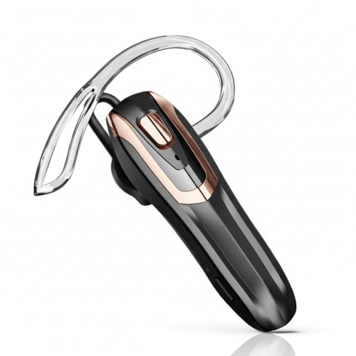 Image of Bluetooth Earpiece Headset V6.0 with Noise Cancelling & 38 Hours Talk Time - Trucker Handsfree Earpiece, Dual Device Pairing, Single Ear Wireless Headphone for Cell Phone (Black with gold frame)