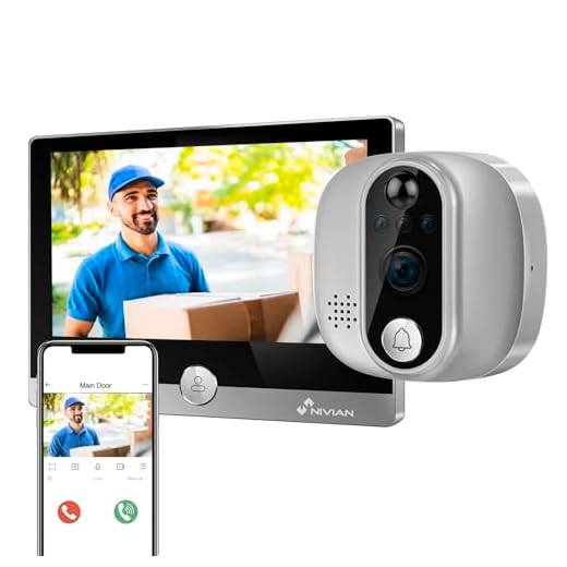 NIVIAN Spioncino Digitale WiFi - Videocamera Full HD con Batteria e Campanello, Audio Bidirezionale, Rilevamento PIR e Visione Notturna | App e Controllo da Smartphone