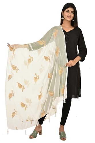 Image of YOUTHQUAKE Women's Golden Patti Work Embroidered Chiffon Dupatta for Womens & Girls With Latkan