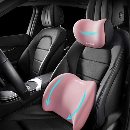 AZNZKEZHU 2025 Car Headrest & Lumbar Support Cushion, Car Lumbar Support Pillow and Neck Pillow Kit, Ergonomic Seat Headrest and Backseat for Neck Back Pain Relief(Pink)