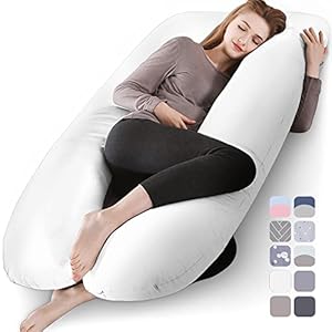 U-förmiges Schwangerschaftskissen Seitenschläferkissen Körperkissen Stillkissen Reißverschluss Body Pillow Lagerungskissen mit Bezug aus Baumwolle abnehmbar und waschbar（140x80cm,Baumwolle,Weiß）
