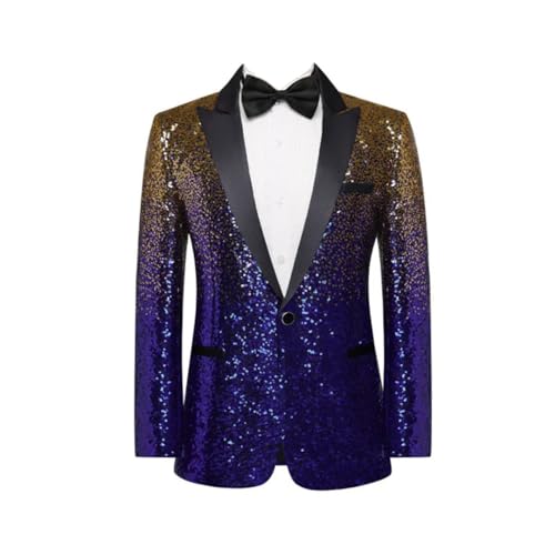 Men Shiny Gold Purple Sequin Party Dress Blazer Collar One Button Suit Jacket Wedding Banquet Tuxedo Blazers