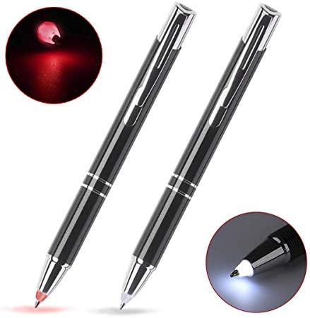 GS GLOWSEEN Lighted tip Penlight,LED Ballpoint Flashlight Writing Pens for Night Writer - 2 PK (Red & White Light)