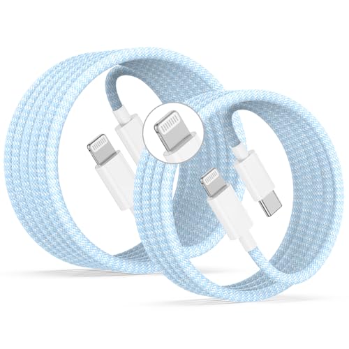 Image of USB C to Lightning Cable 2Pack 6FT+10FT,[Apple MFi Certified] Nylon Braided iPhone Fast Charging Cable, Power Delivery Charging Cord for iPhone 14 13 12 11 Pro Max /XS /Max /XR /8 /7,Pad Air /Pro,Blue