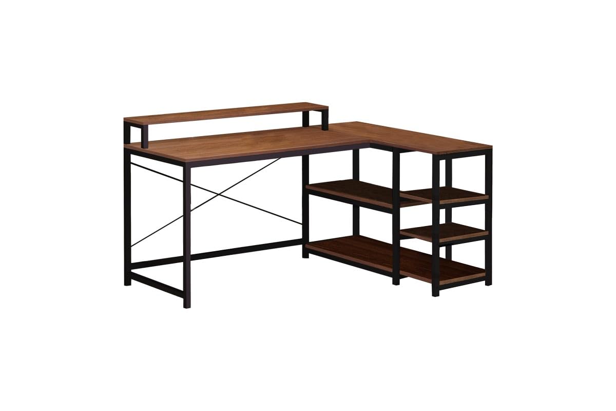 Escritorio Esquinero Reversible MDF-Metal | Nogal y Negro | 100×60×88 cm