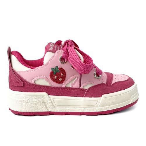Loizziuy Strawberry Y2K Cute Canvas Shoes Casual Sneakers Sneaker Lace Up Comfort Platform Walking with Zipper for Women Girls