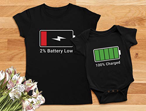 Tstars Funny Gift for Mom and Baby Battery Low and Charged Matching Outfits Mothers Day Mother Daughter Son Set4