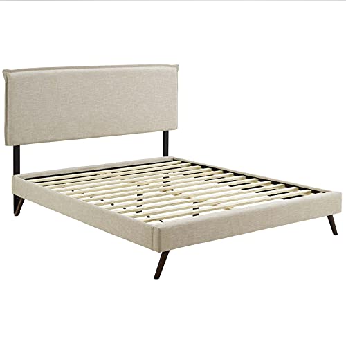 Modway Amaris Upholstered Queen Platform Bed Frame In Beige With Splayed Legs #TOP4