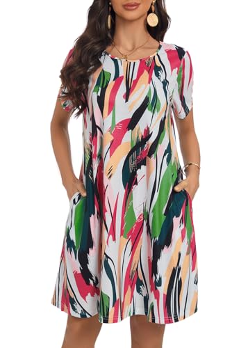 Image of My Sky Summer Dresses for Women 2026 Casual Short Sleeves Tshirt Flowy Beach Plus Size Sundress with Pockets