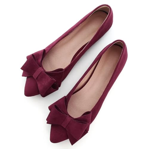Image of SAILING LU Womens Bowknot Ballet Flats Pointy Toe Suede