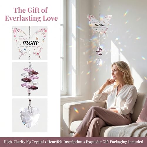 Image of Birthday Gift for Mom - Crystal Suncatcher with Rainbow Prisms, for Mom Birthday from Daughter - Unique Home Decor Keepsake that Fills Her Room with Sunshine