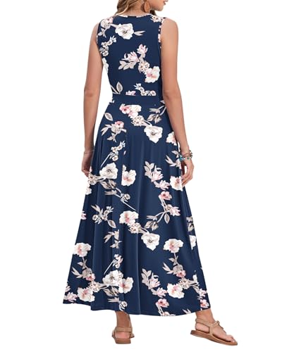 Image of AUSELILY Womens Maxi Dress Summer Sleeveless Wrap Long Dresses with Pockets | V-Neck Wrap Sleeveless Sundress, fits formal, casual, beach, vacation & daily wear