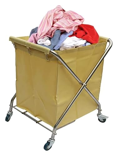 Commercial Laundry Basket Rolling Folding Laundry Cart On Wheels For Home Bedroom Hotel(Yellow)