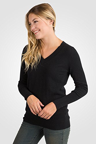Image of JENNIE LIU Women's 100% Pure Cashmere Long Sleeve Ava V Neck Pullover Sweater