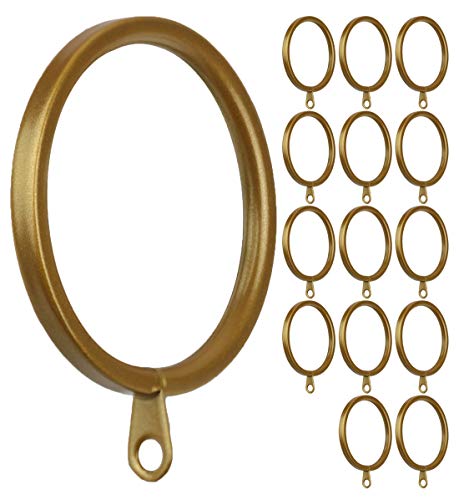 MERIVILLE 14 pcs Gold 1.5-Inch Inner Diameter Metal Flat Curtain Rings with Eyelets, Fits Up to 1 1/4-Inch Rod