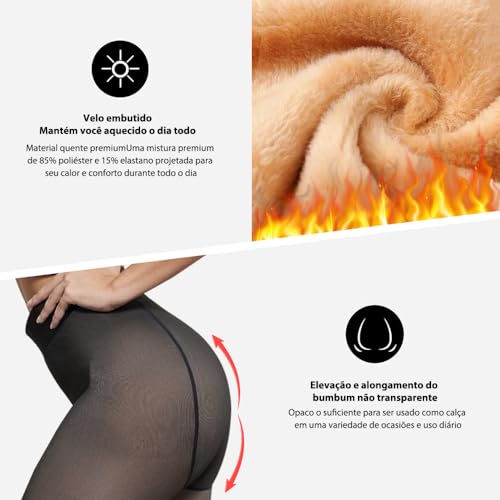 2 Pares De Meia Calça Translúcida Forrada Térmicas De Lã Aveludada,Collants Peluciada Feminino Leggi
