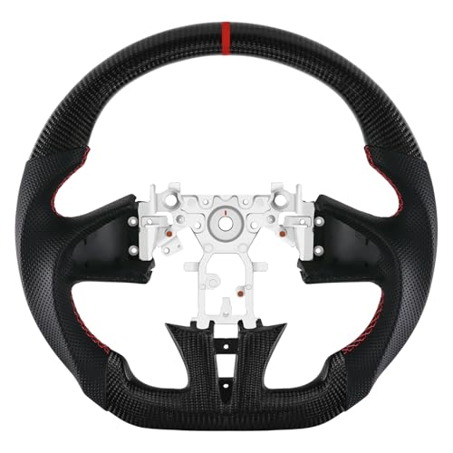 LOSCHEN Carbon Fiber Steering Wheel for INFINITI Q50 2013 to 2018, Real Carbon Fiber Nappa Perforated Leather D-shaped Flat-bottom Steering Wheel