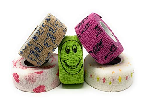 LisaCare Kinderpflaster selbsthaftend - elastisches, wasserfestes, staub- fett- und schmutzabweisendes Pflaster - bunte Motive - 5 Rollen á 2,5 x 4,5m (Mix2-2,5cm) Cover