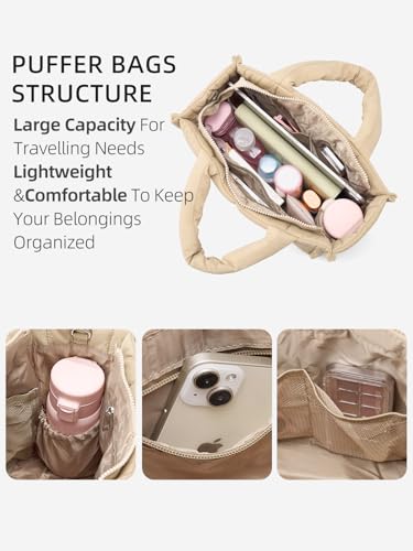 Image of WESTBRONCO Puffer Crossbody Bags for Women Quilted Tote Bag Puffy Weekender Overnight Bag Nylon Shoulder Handbag