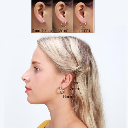 Image of 316L Surgical Stainless Steel Huggie Hoop Earrings 6mm 8mm 10mm 11mm 12mm 14mm Hypoallergenic Earrings Hoop Cartilage Helix Lobes Hinged Sleeper Earrings For Men Women