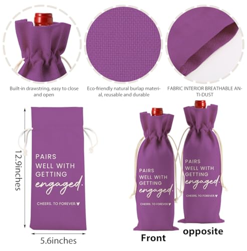 Image of Engaged Engagement Gifts for Couples Her Engagement Party Decorations | Engaged Wine Bag for Couple Women Pairs Well with Getting Engaged Wine Accessory Sets Purple