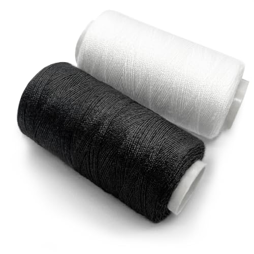 Fil à Coudre en Polyester Noir et Blanc 2 Bobines de 350m. Fil Pour Coudre Tout Usage.