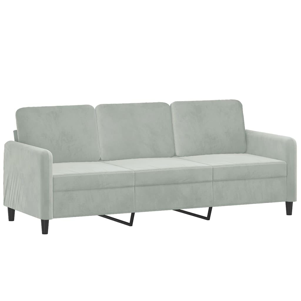 Sofá de 3 plazas con Taburete de Terciopelo Gris Claro 180 cm, Sofa 3 plazas