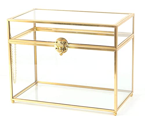 Large 10“ Geometric Terrarium Gold Brass Glass Card Box Vintage Rectangle Shape With Foot, Perfect For Centerpiece Decor Wedding Receptions Planter Holder Gift & Display Box Keepsake Centerpiece #TOP7