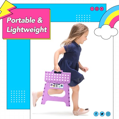 Image of Delxo 11 inch Folding Step Stool, Non-Slip Foldable Stools Up to 300 LBS, Step Stool with Handle, Lightweight for Kitchen, Bathroom, Bedroom, Garden, Light Purple, 1PC