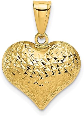14k Yellow Gold Heart Necklace Pendant Charm Love Puffed Fine Jewelry For Women Gifts For Her