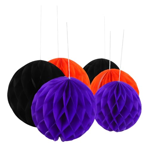 Amosfun 6 Piezas Bolas de Panal Colgantes Decorativas para Fiesta de Halloween Adornos Colores Naranja y Negro para Decoración de Paredes y Columnas Hogar Oficina