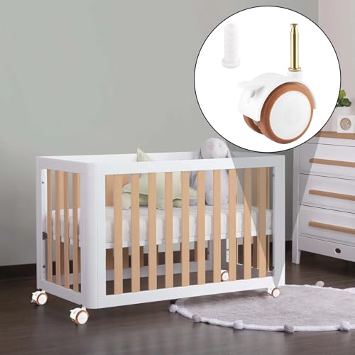 4er Lenkrollen Für Kindermöbel Set,Rollensatz Gummil Räder Lenkrollen,Mit Hülse Stift Um 7mm,Für Kinderbett Babybett Stubenwagen Mit Rollen,Freilaufend,Leise Geeignet(Weiß)