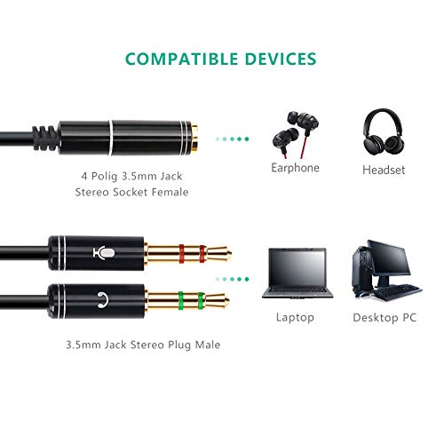 Nanyi 3.5Mm 4 Pin Female To 2X3.5Mm 3 Pin Male Headphone Converter Head Audio Splitter Y Adapter Cable, 0.3M 1Ft (Black) #TOP3