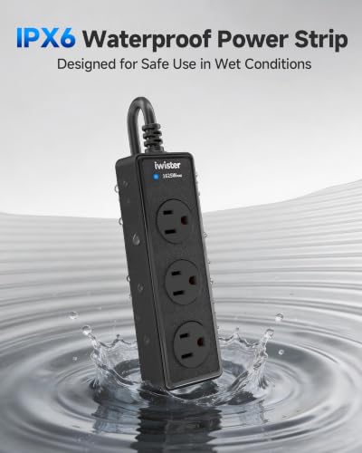 Image of Outdoor Power Strip Weatherproof, 3 AC Outlets, 1625W /13A High-Power Single-Device Use, IPX6 Waterproof Extension Cord for Backyard, Patio, Home Office, Garage, Workshop, Camping, 3FT