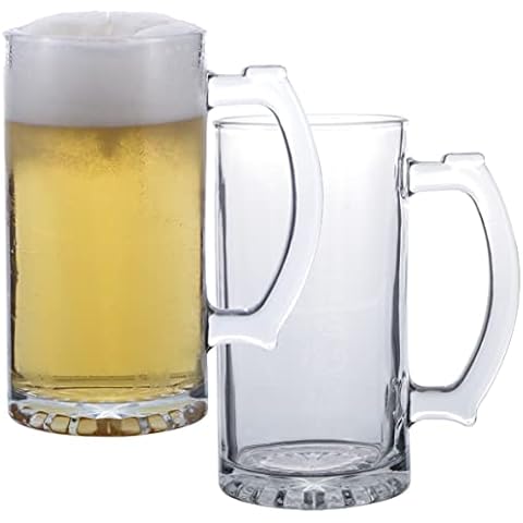 Chefcaptain Giant Beer Mug (Pack Of 2 26 Ounces) Beer Glasses With Handles Quality Thick Glass Construction, 26 Ounces Capacity, Ideal For Showcasing Draft Beers, Beer Mug Glass Large (Clear) Cover