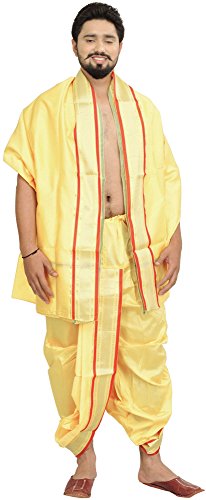 Ready to Wear Dhoti and Veshti Set with Woven Golden Border - Poly Silk product thumbnail 11